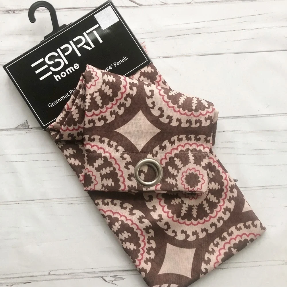 New 𝅺ESPRIT grommet Window Panels Drapes set brown print Retro style new